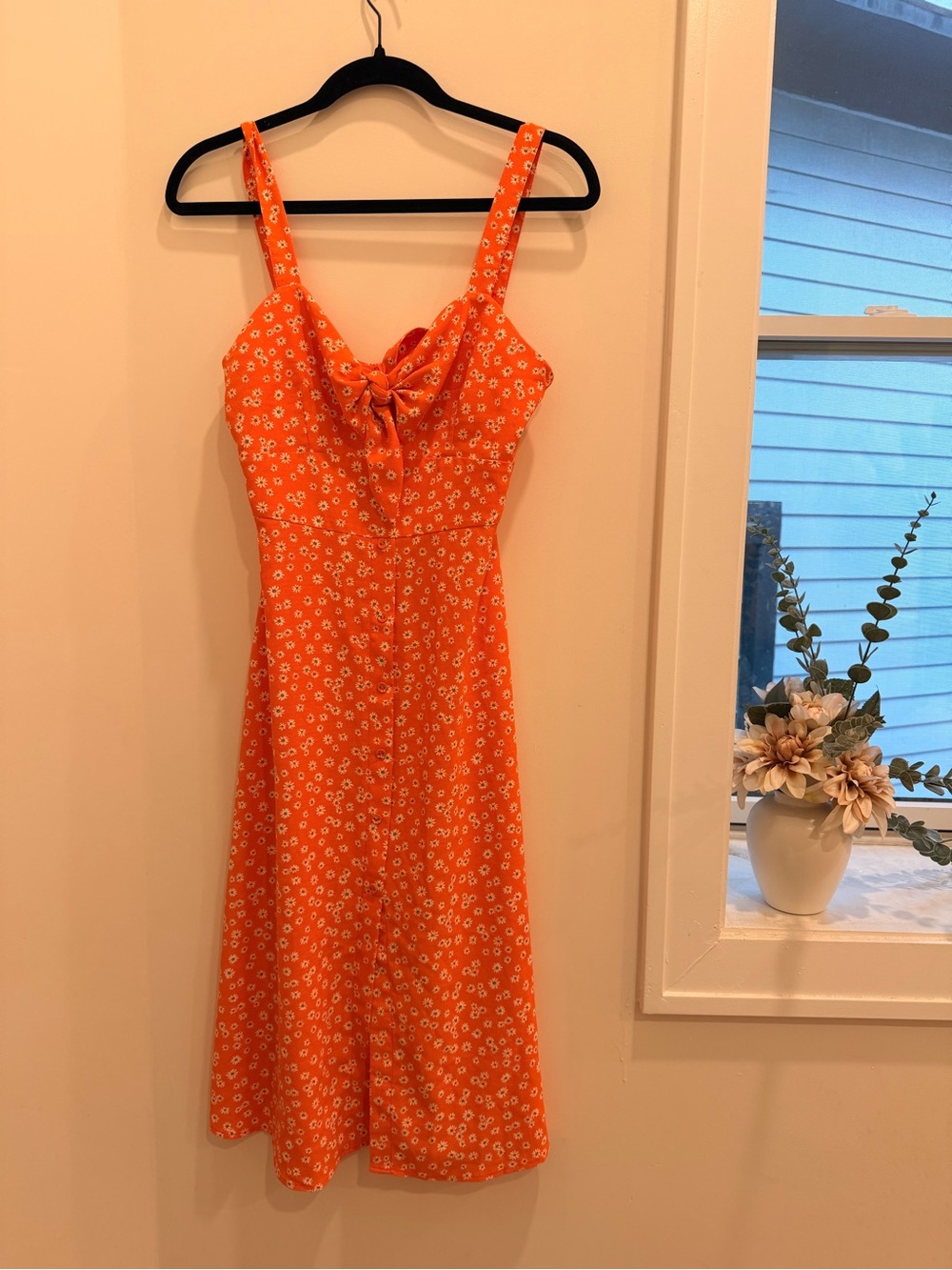 Blu Pepper Orange Floral Tie-Front Midi Dress